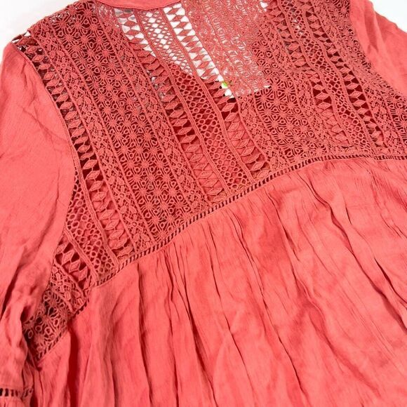 Oddi Tops Womens Size 2XL Red Long-Sleeve V-Neck Cotton Button-Front Tunic Blous - Picture 8 of 11